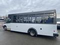 A 2017 Chevrolet Express bus with a white body and gray roof featuring large side windows and a low step entrance