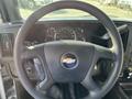 Steering wheel of a 2017 Chevrolet Express displaying the Chevrolet logo and surrounding dashboard gauges and controls in front