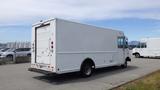 A white 2011 Ford Econoline cargo van with a blank rear door and round taillights parked on a lot