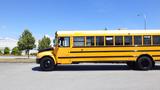 A yellow 2014 International 3000 school bus parked with black accents and large windows