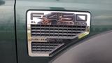 A close-up of the badge on a 2008 Ford F-450 Super Duty featuring the model name F-450 and the engine specification 6.8L Triton V10