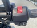 Close-up of the handlebar controls of a 2020 Kawasaki Vulcan S featuring a red switch and a button on the right side