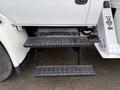 Steps of a 2007 International 4200 truck showing two metal platforms with a perforated surface for traction