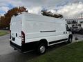 A 2019 RAM Promaster van in white with a black lower section parked on a grassy area