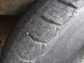 A close-up of a tire from a 2010 Forest River Enclosed showing tread patterns and a small metal object embedded in it