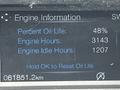 2017 Ford F-150 dashboard display showing engine information with oil life at 48 percent engine hours at 3143 and engine idle hours at 1207