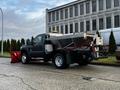 A 2012 Ford F-550 with a snow plow attachment and a salt spreader mounted in the truck bed