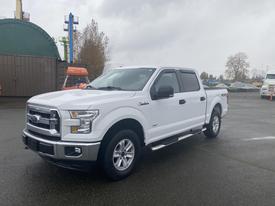 A white 2017 Ford F-150 with four doors and chrome accents parked on a paved surface