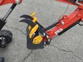 A red and black 2024 AGT Mini Excavator with a yellow attachment featuring three curved metallic claws for digging or gripping materials